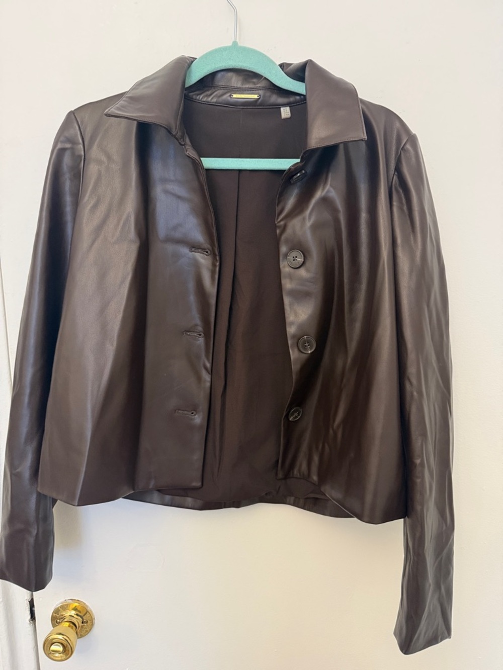 Elie Tahari Chocolate Brown Leather Button-Front Faux Jacket